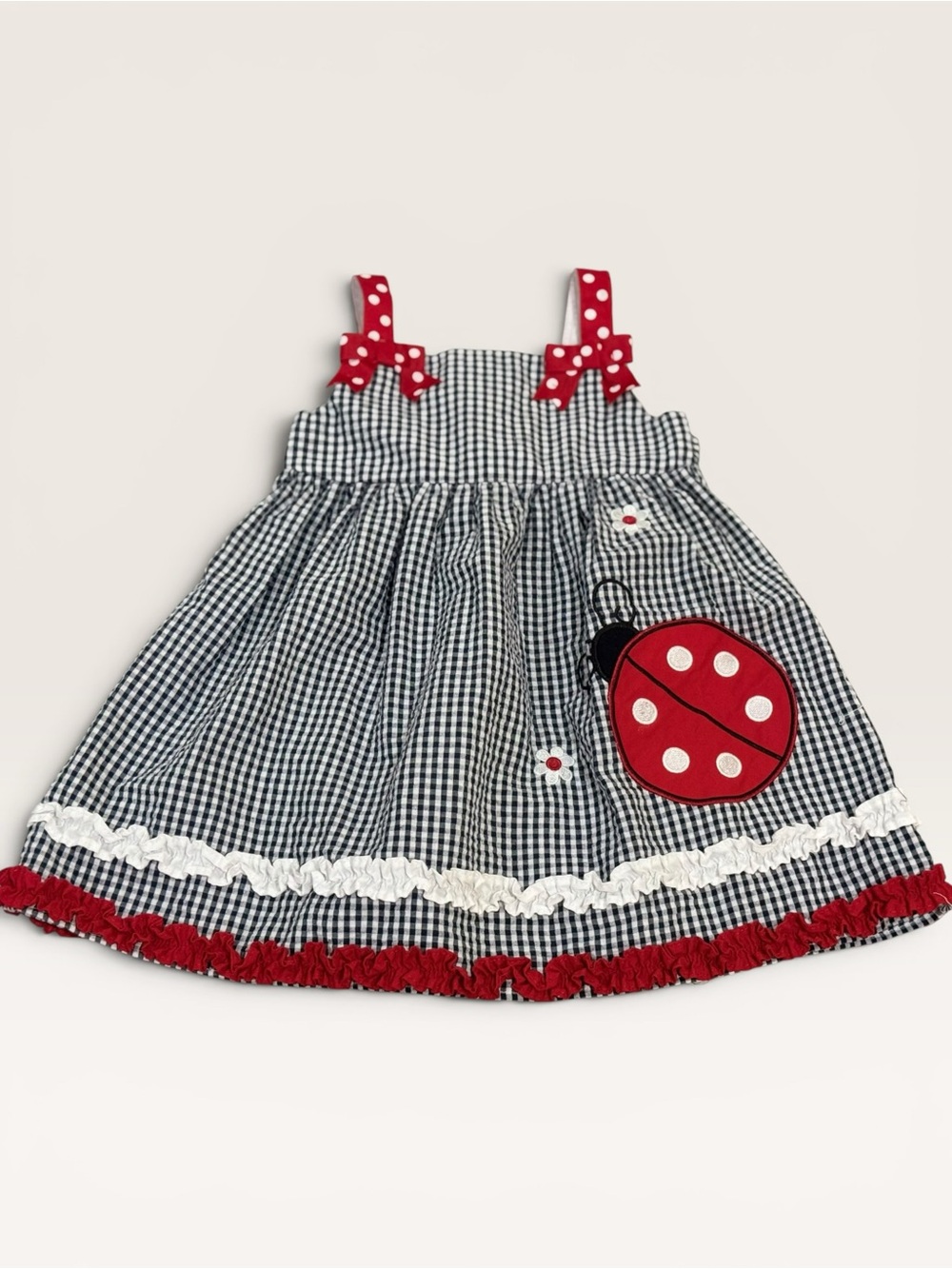 +NWOT Emily Rose Toddler Girl Ladybug Gingham Dress 2T Red Navy Boutique